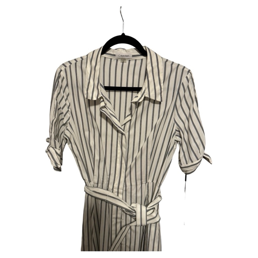 White pinstriped dress.